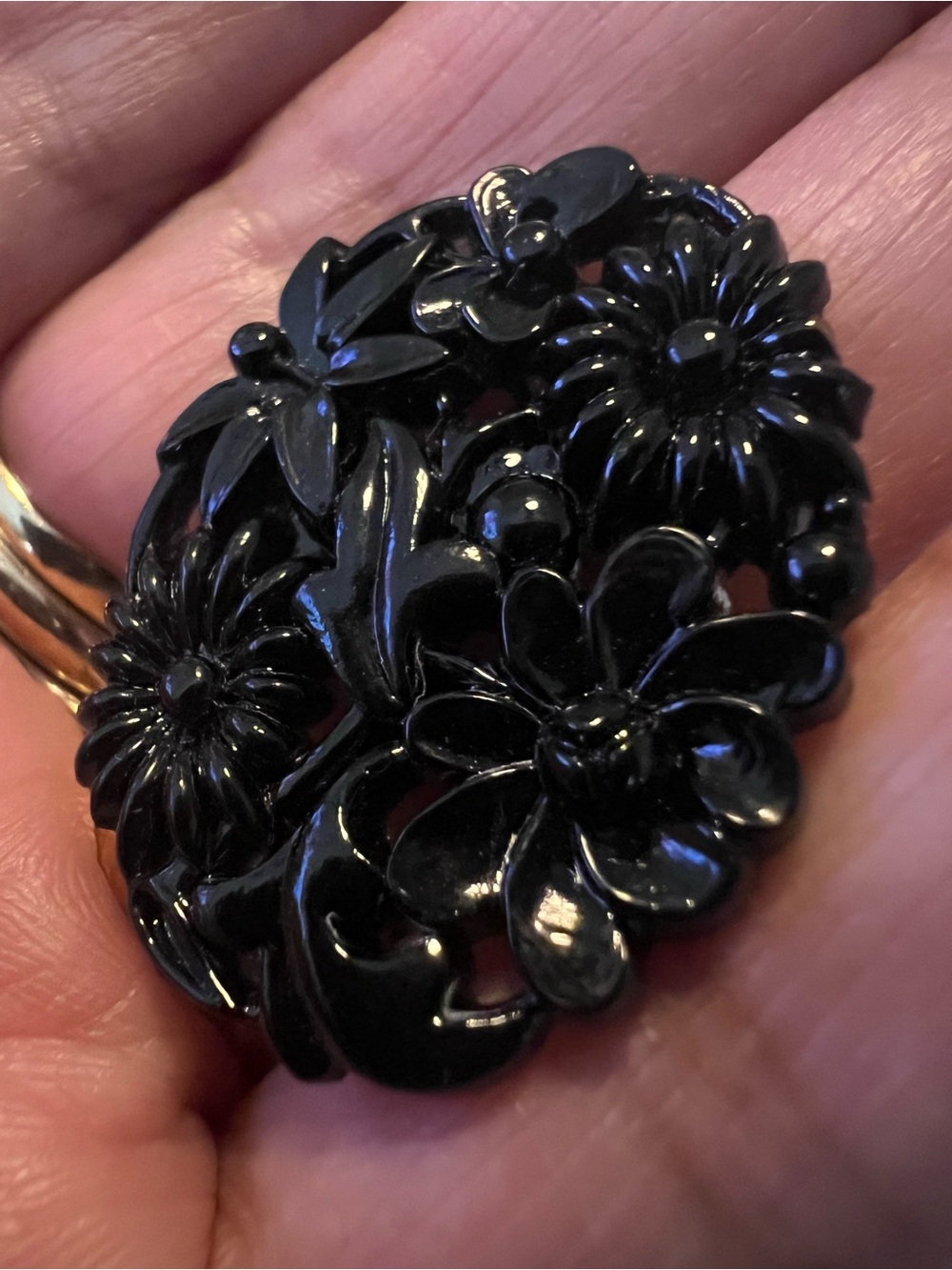 Vintage Black Floral Hand Carved Accent Natural Stone